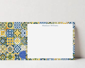 Personalized Coastal Stationery Note Card, Custom Wedding Thank You Flat Cards, Bridesmaid Gift, Mediterranean Stationary, DT3637