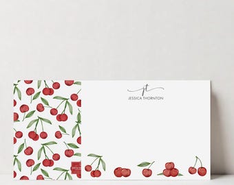 Personalized Cherry Stationery Note Cards, Flat Fruit Thank You Cards, Custom Stationary Gift DT3065