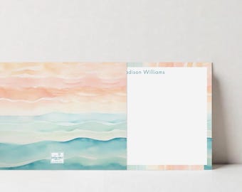 Personalized Watercolor Sunset Stationery Note Card Set, Custom Wedding Thank You Flat Cards, Bridesmaid Gift, Couple Stationary, DT3625
