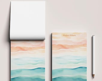 Personalized Watercolor Sunset Notepad, Custom Name To Do List Pad, Personalized Stationery Gift for Her, DT3624