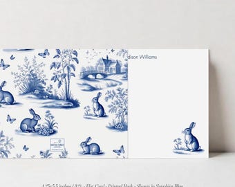 Custom Rabbit Toile Stationery Note Card Set, Personalized Wedding Thank You Flat Cards, Couple Stationary, DT3607