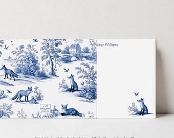 Personalized Toile Stationery Note Cards Set with Fox, Custom Wedding Thank You Flat Cards, Bridesmaid Gift, Couple Stationary, DT3606