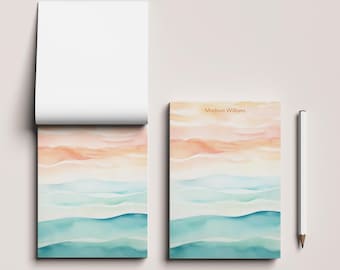 Personalized Watercolor Sunset Notepad, Custom Name To Do List Pad, Personalized Stationery Gift for Her, DT3624