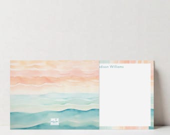 Personalized Watercolor Sunset Stationery Note Card Set, Custom Wedding Thank You Flat Cards, Bridesmaid Gift, Couple Stationary, DT3625