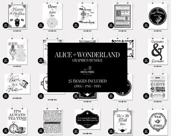 Alice In Wonderland Graphics Bundle, Alice In Wonderland Clip Art, White Rabbit Down The Rabbit Hole, Literature Art