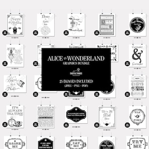 Alice In Wonderland Graphics Bundle, Alice In Wonderland Clip Art, White Rabbit Down The Rabbit Hole, Literature Art