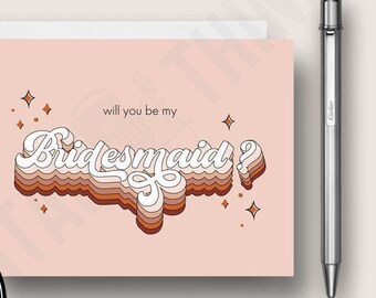 Boho Bridesmaid Proposal Card. Boho Retro Bridesmaid Card. Will You Be My Bridesmaid Card. DT2996