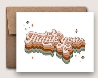 Boho Retro Thank You Card Set, Groovy Wedding Thank You Cards, Bachelorette Bridal Shower Thank You Card, DT3202