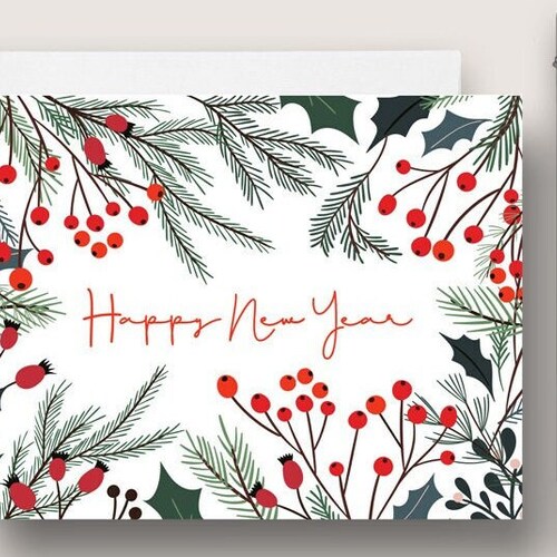 Happy New Year Cards Winter New Year Holiday Card Set of 8 Etsy Canada