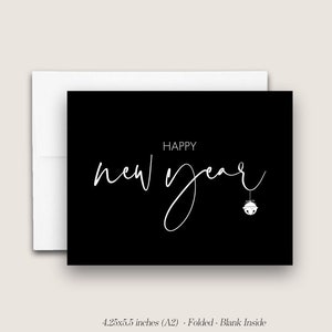 Minimalist Happy New Year Card Set. Black Simple Modern New Year Card With Ornament. Typography Holiday Card. DT2783