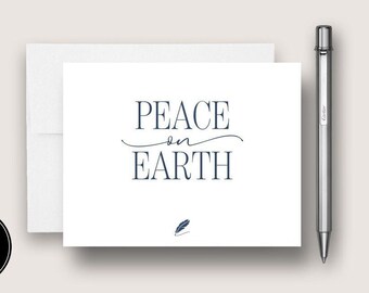 Minimalist Christmas Card Set. Peace On Earth Holiday Card Set. Modern Script Christmas Card Set. Business Christmas Card. DT3030
