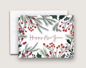 Happy New Year Card Set. Floral New Year Card. Typography Holiday Card. DT2790