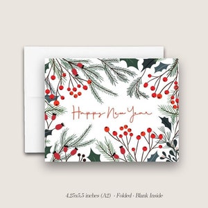 Happy New Year Card Set. Floral New Year Card. Typography Holiday Card. DT2790