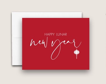 Minimalist Happy Lunar New Year Card Set. Simple Modern New Year Card. Script Typography Holiday Card. Business New Year Card. DT3505