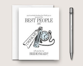 Bridesmaid Proposal Card, Alice In Wonderland Proposal Card. Bonkers Mad Hatter Card. Will You Be My Bridesmaid Card DT3376