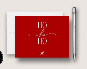 Conjunto de tarjetas de Navidad minimalista. Conjunto de tarjetas navideñas Ho Ho Ho. Conjunto de tarjetas navideñas con guión moderno. DT3029RED