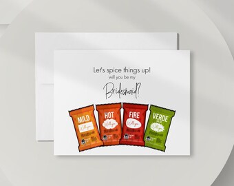 Bridesmaid Proposal Card, Taco Sauce Bridesmaid Card, Spice Things Up Bridesmaid Card, Funny Will You Be My Bridesmaid Card. DT2676