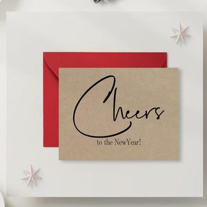Minimalist Rustic New Year Card Set. Cheers To The New Year Card. Modern New Year Card. Kraft Colored New Year Card. DT2045KFT image 1