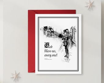 Christmas Card Set A Christmas Carol Charles Dickens Tiny Tim God Bless Us Everyone Holiday Card. DT1244FW