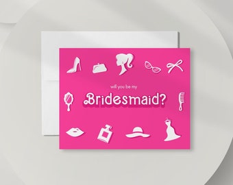 Retro Doll Inspired Bridesmaid Proposal Card, Pink Vintage Inspired Will You Be My Bridesmaid Card, Bridesmaid Gift. Bridesmaid Box. DT3503