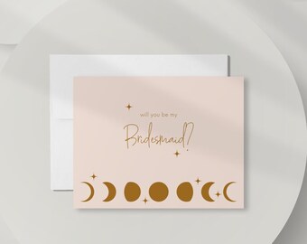 Modern Bridesmaid Proposal Card, Boho Moon Phases Will You Be My Bridesmaid Card, Maid of Honor Card, Blush Pink Bridesmaid Gift DT3333