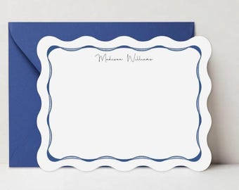 Personalized Scalloped Stationery Note Cards, Wavy Border Cards, Custom Thank You Cards, Gift for Her, Flat Cards, DT3592