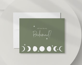 Modern Bridesmaid Proposal Card, Boho Moon Phases Will You Be My Bridesmaid Card, Maid of Honor Card, Sage Green Bridesmaid Gift DT3384