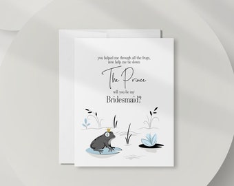 Bridesmaid Proposal Card, Fairytale Will You Be My Bridesmaid Card, Fairy Tale The Frog Prince Bridesmaid Card, Bridesmaid Gift, DT2824