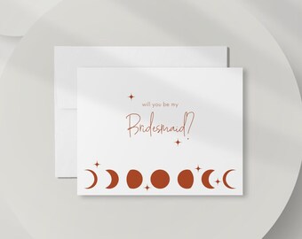 Modern Bridesmaid Proposal Card, Boho Moon Phases Will You Be My Bridesmaid Card, Maid of Honor Card, Terracotta Bridesmaid Gift DT3383