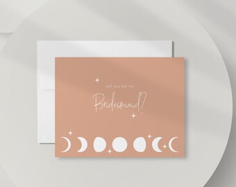 Modern Bridesmaid Proposal Card, Boho Moon Phases Will You Be My Bridesmaid Card, Maid of Honor Card,  Peach Bridesmaid Gift DT3381