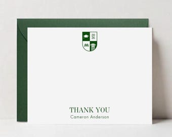 Personalized Graduation Thank You Cards, Custom Graduate Stationery Flat Note Cards, School Crest Stationery Gift, School Colors Card DT3594