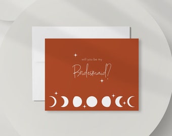 Modern Bridesmaid Proposal Card, Boho Moon Phases Will You Be My Bridesmaid Card, Maid of Honor Card, Terracotta Bridesmaid Gift DT3334