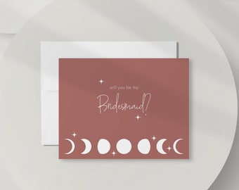 Modern Bridesmaid Proposal Card, Boho Moon Phases Will You Be My Bridesmaid Card, Maid of Honor Card, Dusty Mauve Bridesmaid Gift DT3375