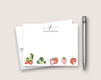 Personalized Stationery Cards, Flat Note Card Set, Stationary Notecards, Strawberry Fruit Note Card Set, DT3068