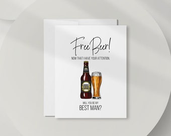 Funny Groomsman Proposal Card, Free Beer Groomsman Proposal Card, Beer Alcohol Will You Be My Best Man Card, DT2672