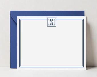Personalized Monogram Stationery Note Cards, Art Deco Border Wedding Thank You Cards, Business Stationery, DT3619