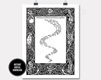 Alice In Wonderland Race Long Tail Poem Wall Decor Art Printable Digital Download for Fabric Iron on Transfer Fabric Pillow Tea Towel DT1036