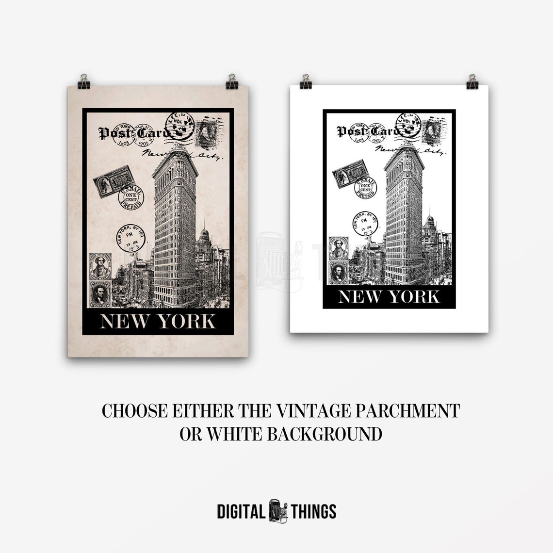 New York Print Vintage Postcard With Stamps Giclee Art Print. Etsy