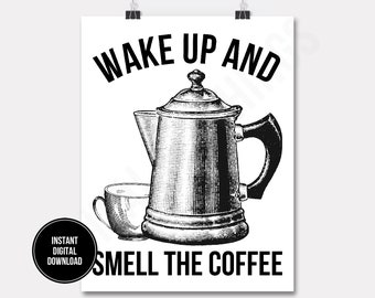 Smell The Coffee Art Printable Typography Word Art Digital Download for Iron on Transfer Fabric Pillows Tea Towels DT1676