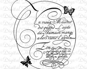 French Script Calligraphy Butterflies Wall Decor Art Printable