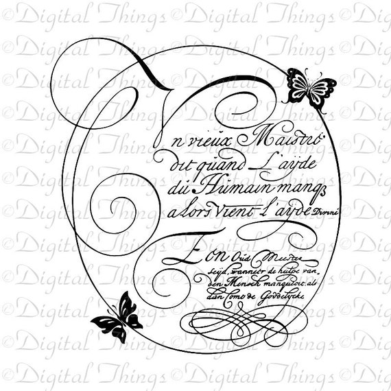 French Script Calligraphy Butterflies Wall Decor Art Printable