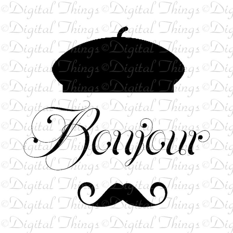 Bonjour Mustache French Script French Decor Printable
