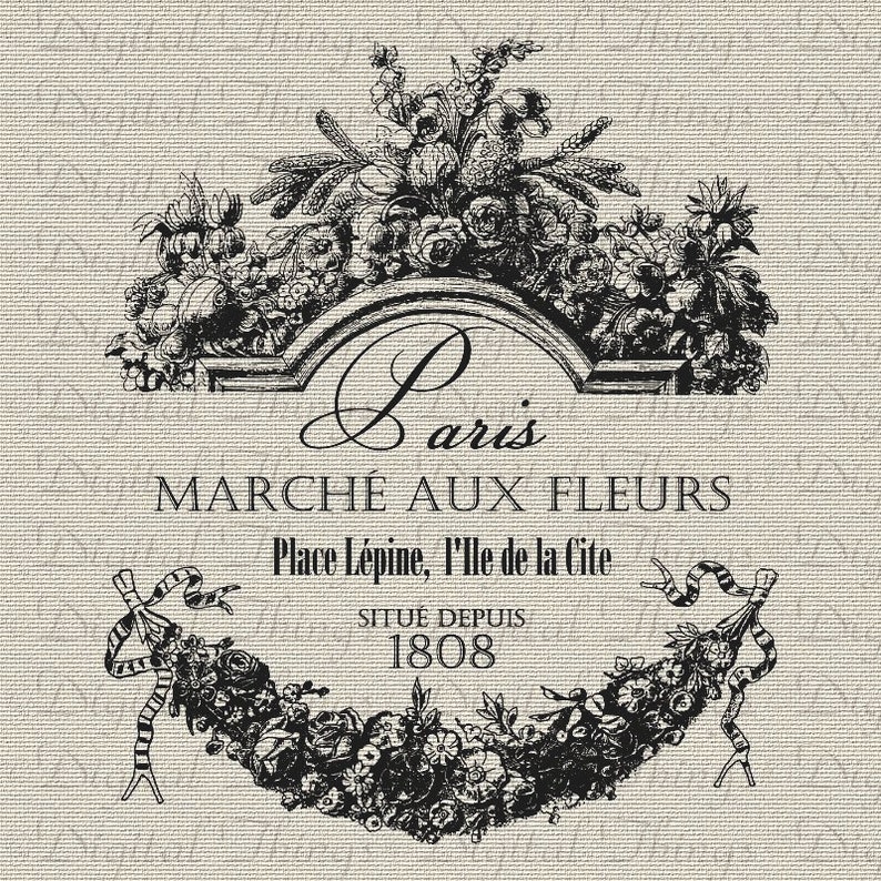 Download Art Collectibles Clip Art French Paris Flower Market Script Printable Print Digital Instant Download For Art Or Iron On Transfer Dt1086