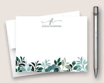 Personalized Note Card Set. Personalized Stationery Set. Personalized Stationary Card Set. Floral Leaves Card Set. DT3041