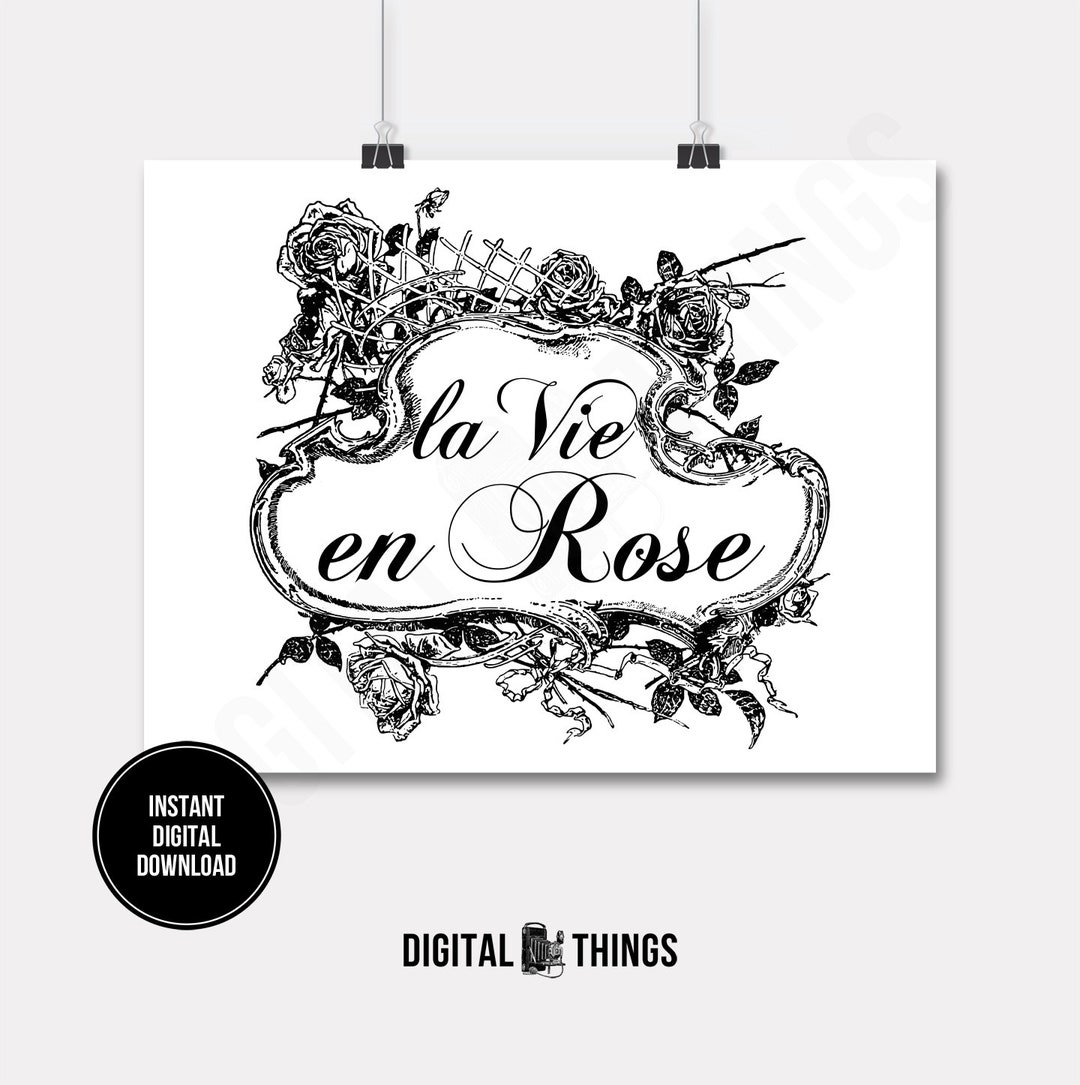 French Script Words La Vie En Rose Wall Decor Art (digital