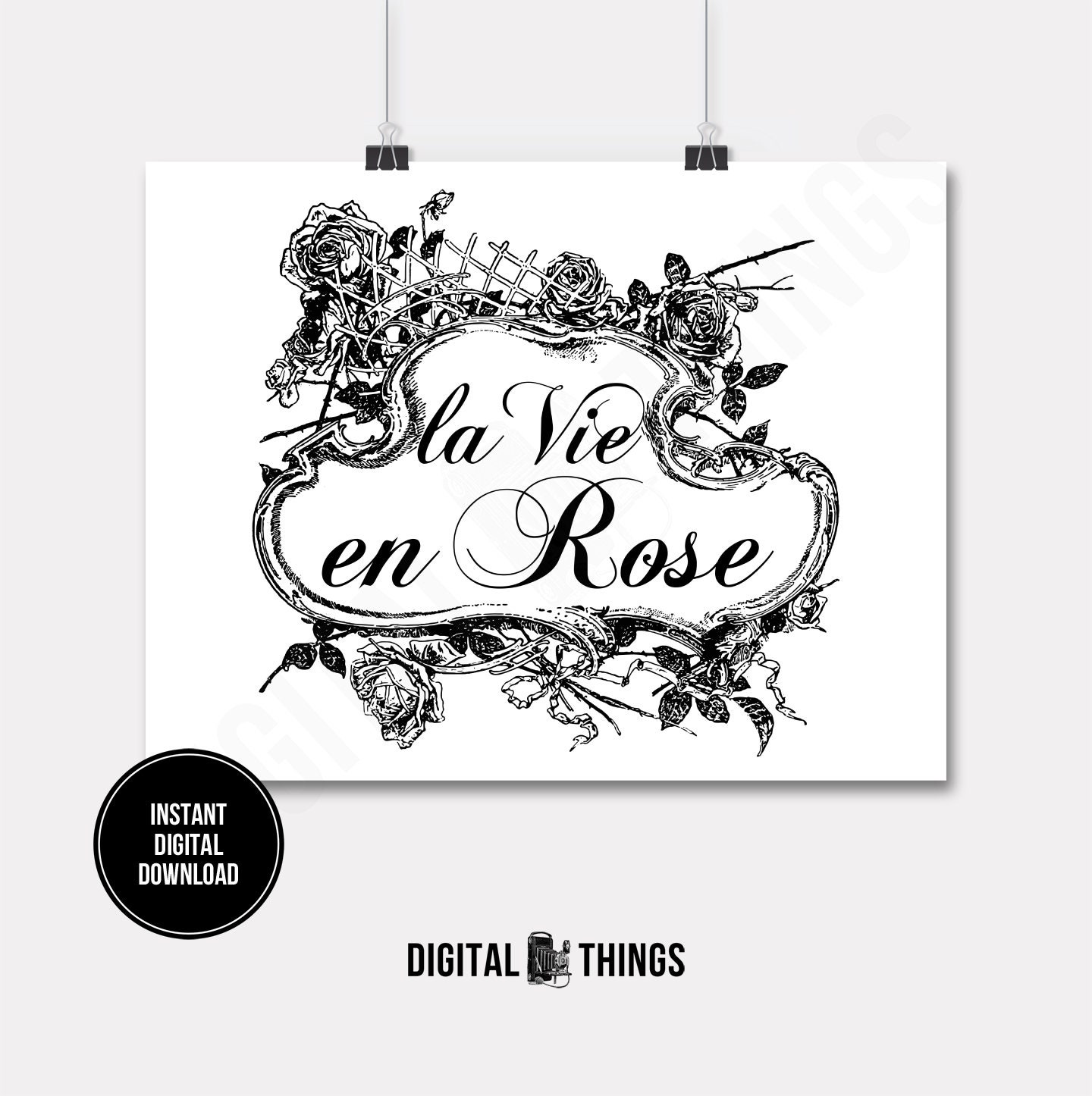 French Script Words La Vie En Rose Wall Decor Art (digital