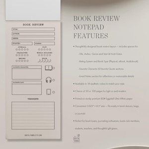 Book Review Notepad | Reading Journal for Book Lovers & Clubs | Book ...