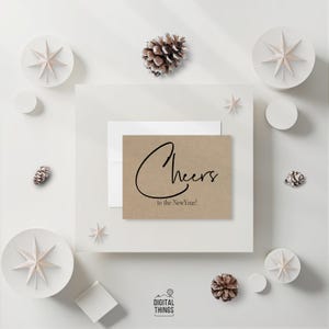 Minimalist Rustic New Year Card Set. Cheers To The New Year Card. Modern New Year Card. Kraft Colored New Year Card. DT2045KFT image 5