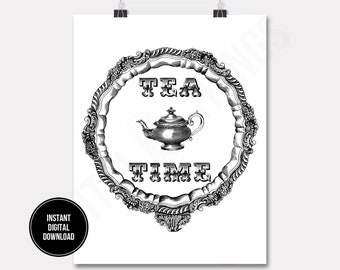 Alice In Wonderland TEA TIME Tea Party Wedding Birthday Printable Digital Download for Iron on Transfer Fabric Pillows Tea Towel DT960