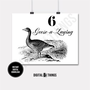 12 Twaalf dagen Kerstmis Zes ganzen A legvogels afdrukbare afdruk digitale Instant Download voor kunst of opstrijktransfer DT1281